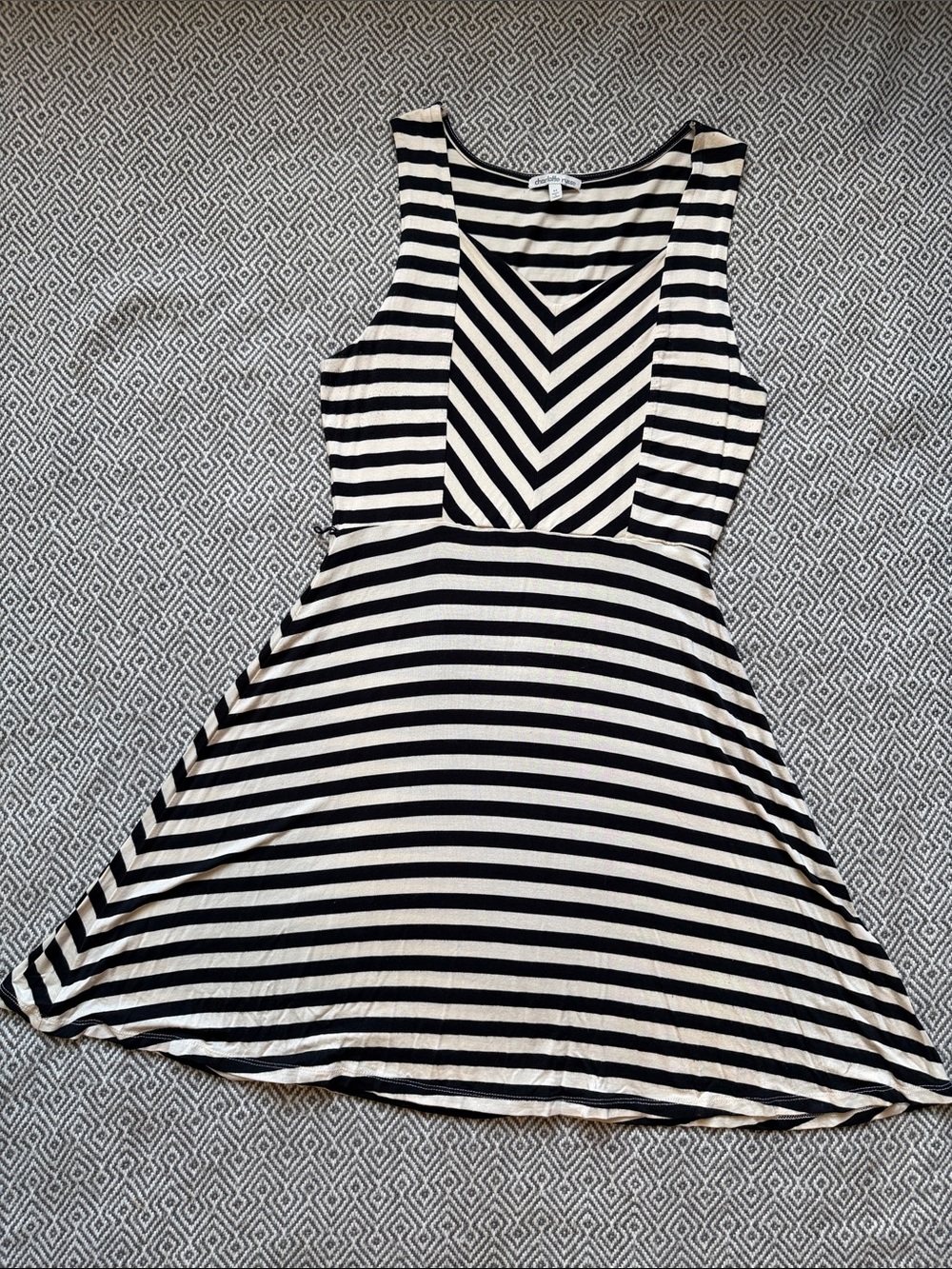 Charlotte Russe Striped Black and Cream Sleeveless Fit & Flare Dress